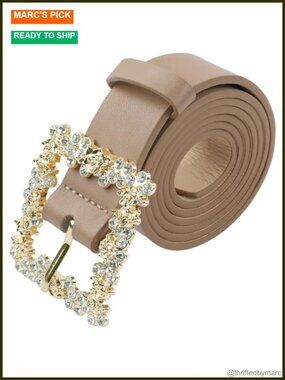 Faux Leather Rhinestone Buckle Fashion Belt for Jeans Dresses